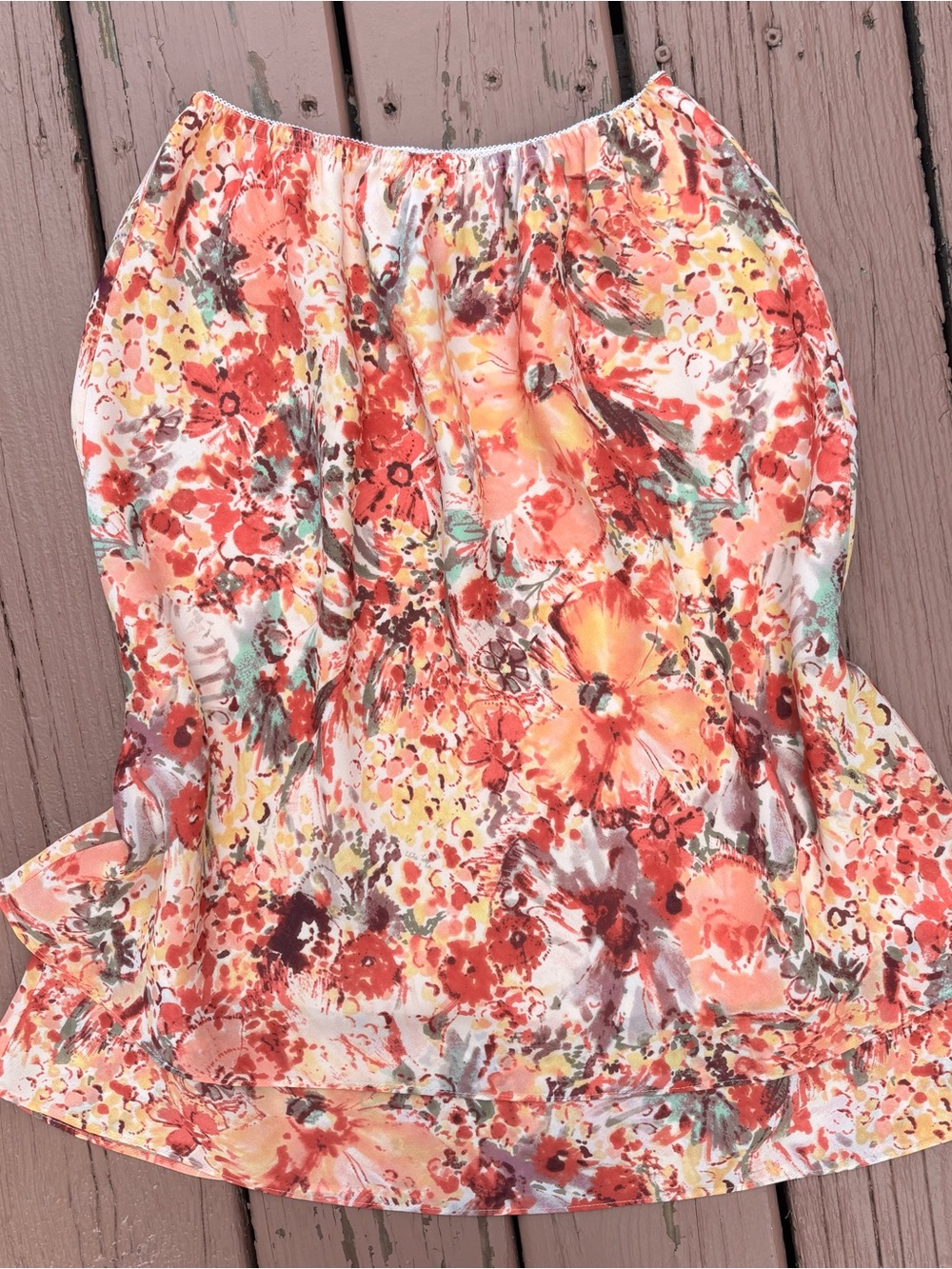 Norton McNaughton Y2K Petites Peach Multi-Color Floral Midi Skirt